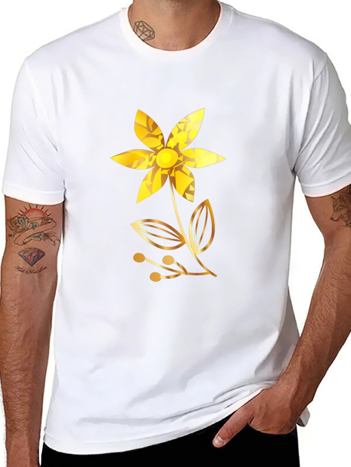 Golden Flower Black T-Shirt