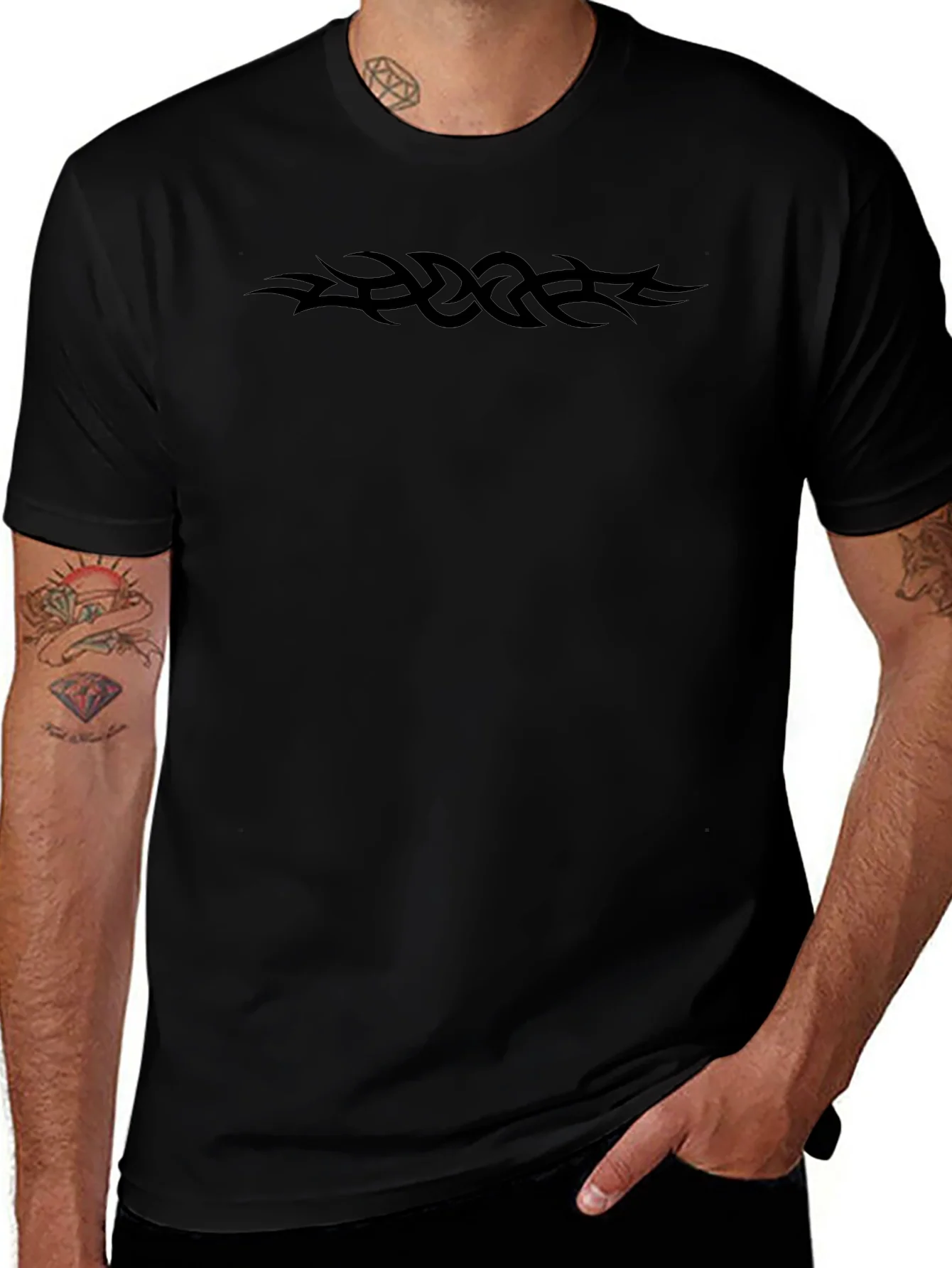 Tribal Tattoo T-Shirt - Black Crew Neck