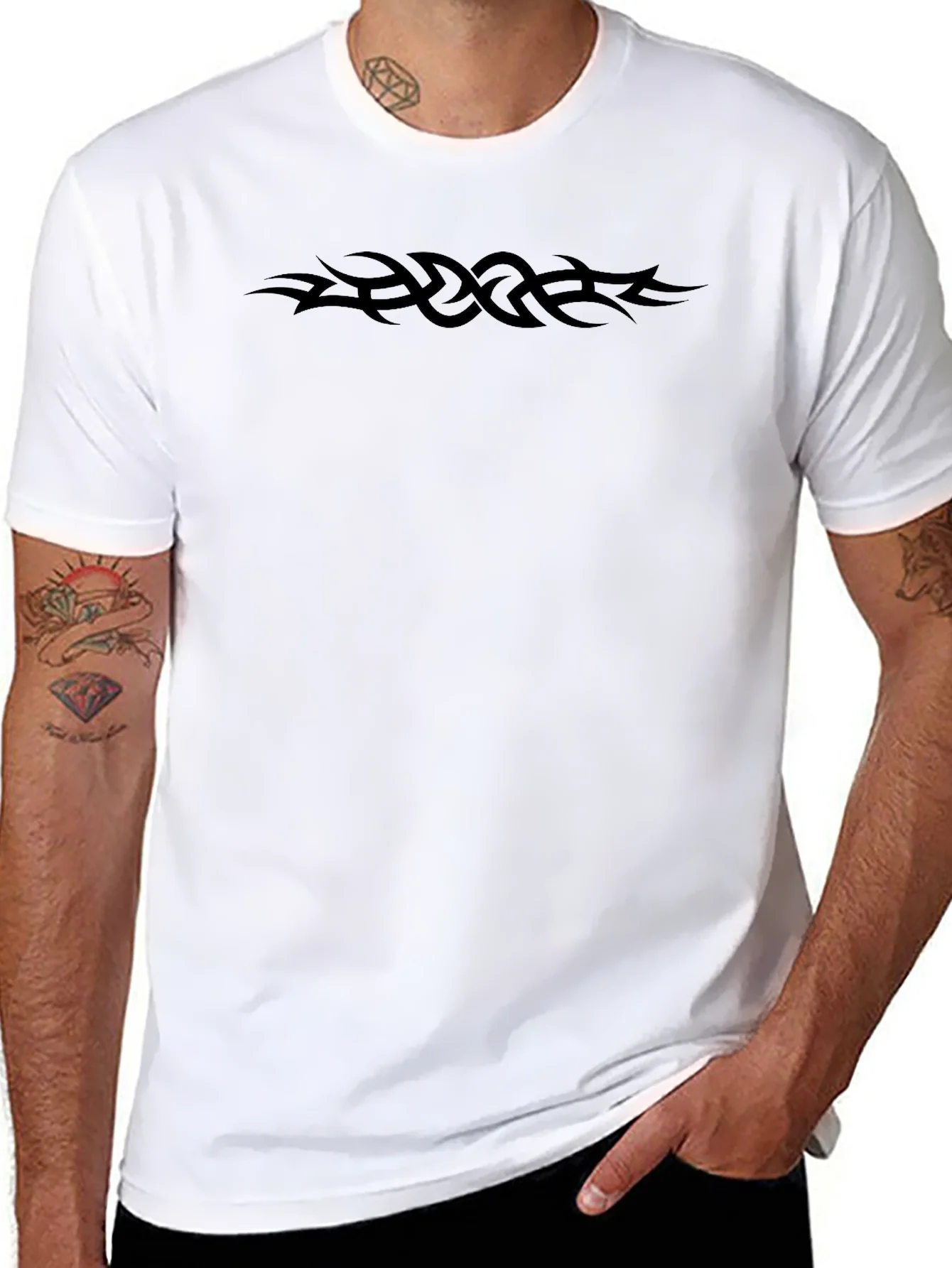 Tribal Tattoo T-Shirt - Black Crew Neck